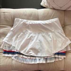 Lucky in Love White Layered Tennis Skirt with Stripe Pleated Hem
